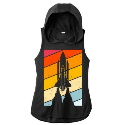 Retro Space Rocket Launch Ladies PosiCharge Tri-Blend Wicking Draft Hoodie Tank