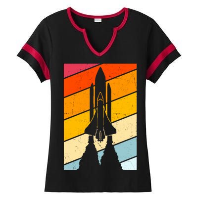 Retro Space Rocket Launch Ladies Halftime Notch Neck Tee