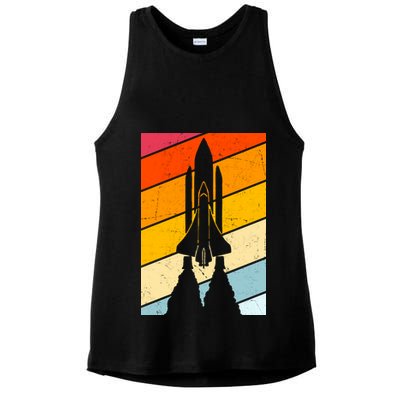 Retro Space Rocket Launch Ladies PosiCharge Tri-Blend Wicking Tank