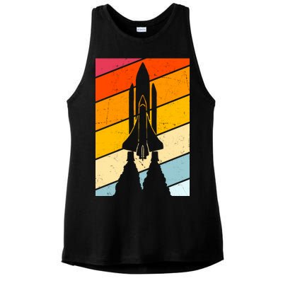 Retro Space Rocket Launch Ladies PosiCharge Tri-Blend Wicking Tank