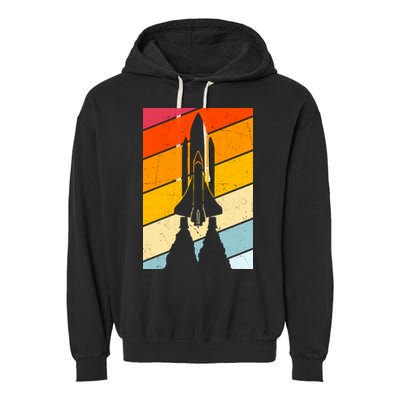 Retro Space Rocket Launch Garment-Dyed Fleece Hoodie