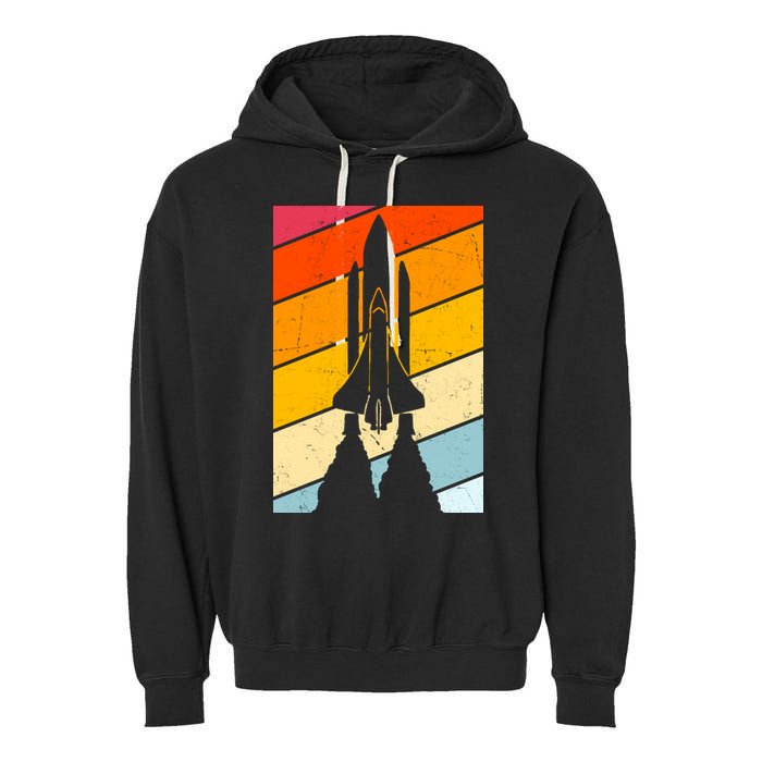 Retro Space Rocket Launch Garment-Dyed Fleece Hoodie