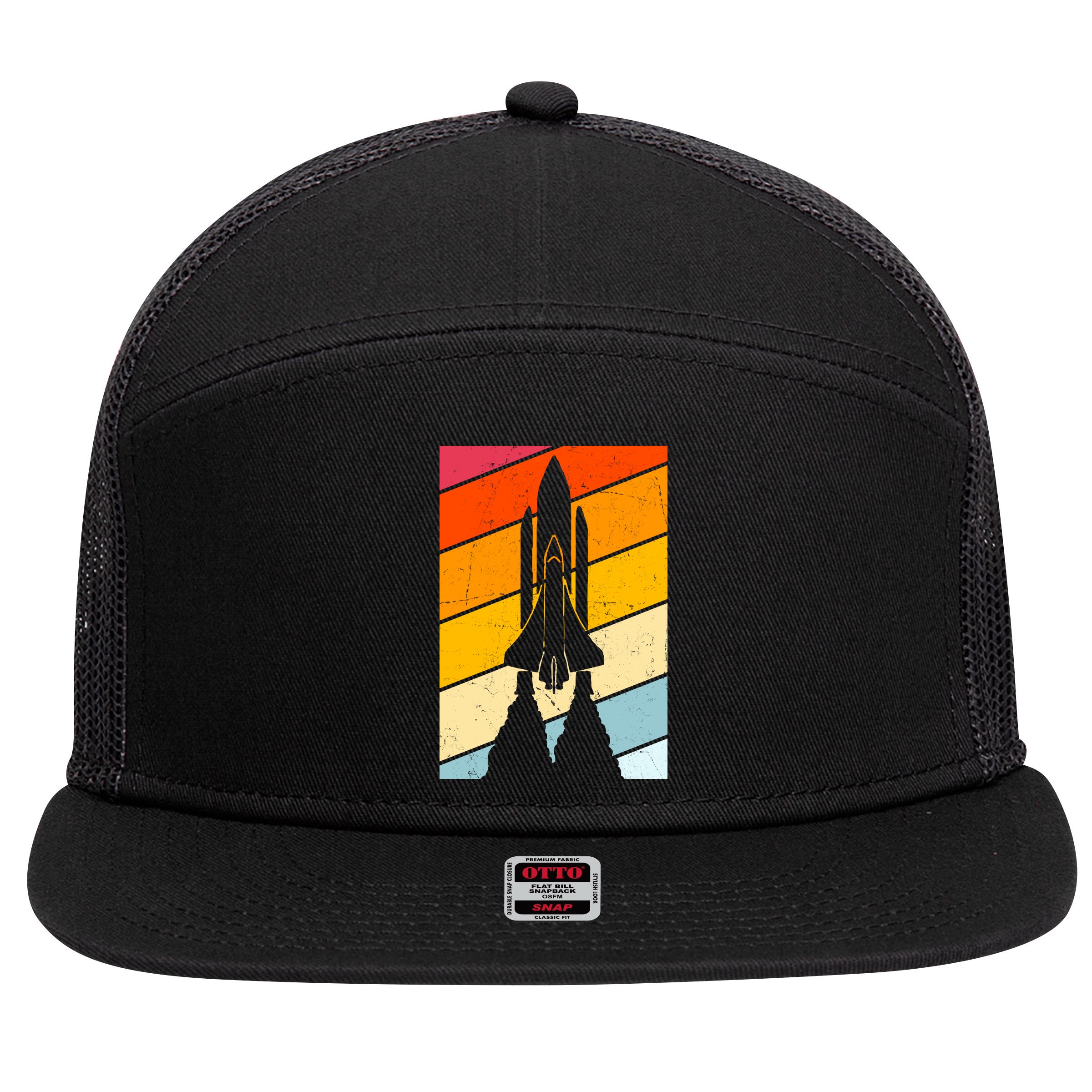 Retro Space Rocket Launch 7 Panel Mesh Trucker Snapback Hat