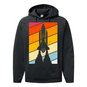 Retro Space Rocket Launch Performance Fleece Hoodie