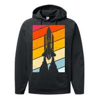 Retro Space Rocket Launch Performance Fleece Hoodie