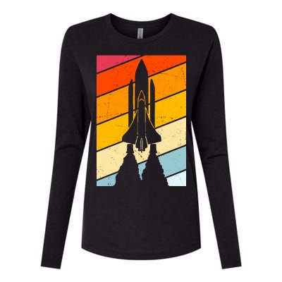 Retro Space Rocket Launch Womens Cotton Relaxed Long Sleeve T-Shirt