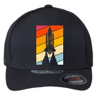 Retro Space Rocket Launch Flexfit Unipanel Trucker Cap