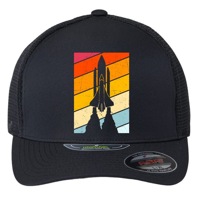 Retro Space Rocket Launch Flexfit Unipanel Trucker Cap