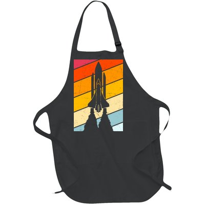 Retro Space Rocket Launch Full-Length Apron With Pockets