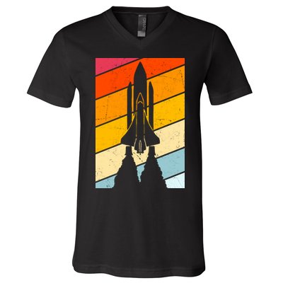 Retro Space Rocket Launch V-Neck T-Shirt