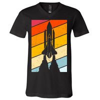 Retro Space Rocket Launch V-Neck T-Shirt