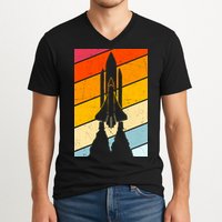Retro Space Rocket Launch V-Neck T-Shirt