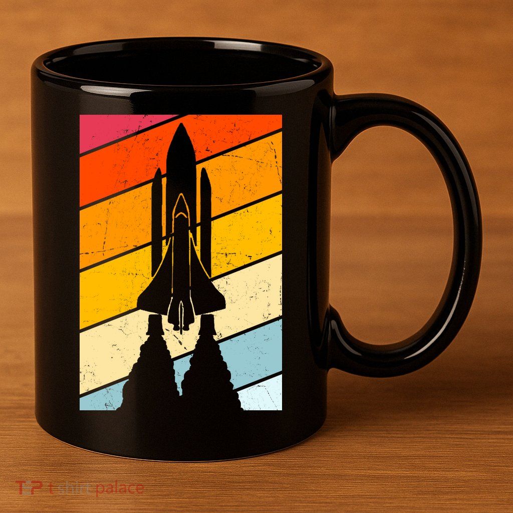 Retro Space Rocket Launch 11oz C Handle Ceramic Mug