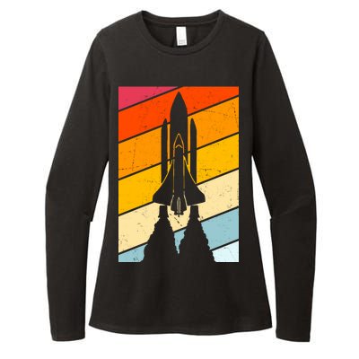 Retro Space Rocket Launch Womens CVC Long Sleeve Shirt