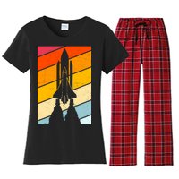 Retro Space Rocket Launch Women's Flannel Pajama Set