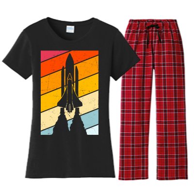 Retro Space Rocket Launch Women's Flannel Pajama Set