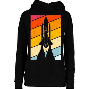 Retro Space Rocket Launch Womens Funnel Neck Pullover Hood