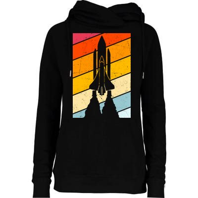 Retro Space Rocket Launch Womens Funnel Neck Pullover Hood