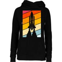 Retro Space Rocket Launch Womens Funnel Neck Pullover Hood