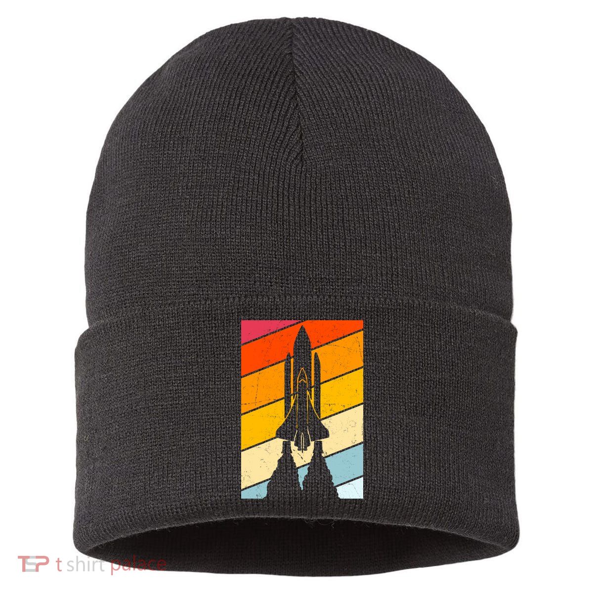 Retro Space Rocket Launch Sustainable Knit Beanie