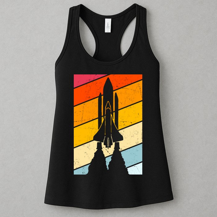 Retro Space Rocket Launch Womens Tank Top