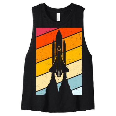 Retro Space Rocket Launch Women's Racerback Cropped Tank