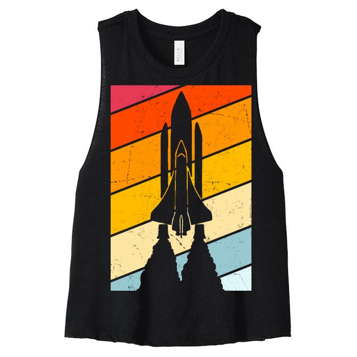 Retro Space Rocket Launch Women's Racerback Cropped Tank