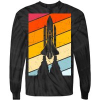 Retro Space Rocket Launch Tie-Dye Long Sleeve Shirt