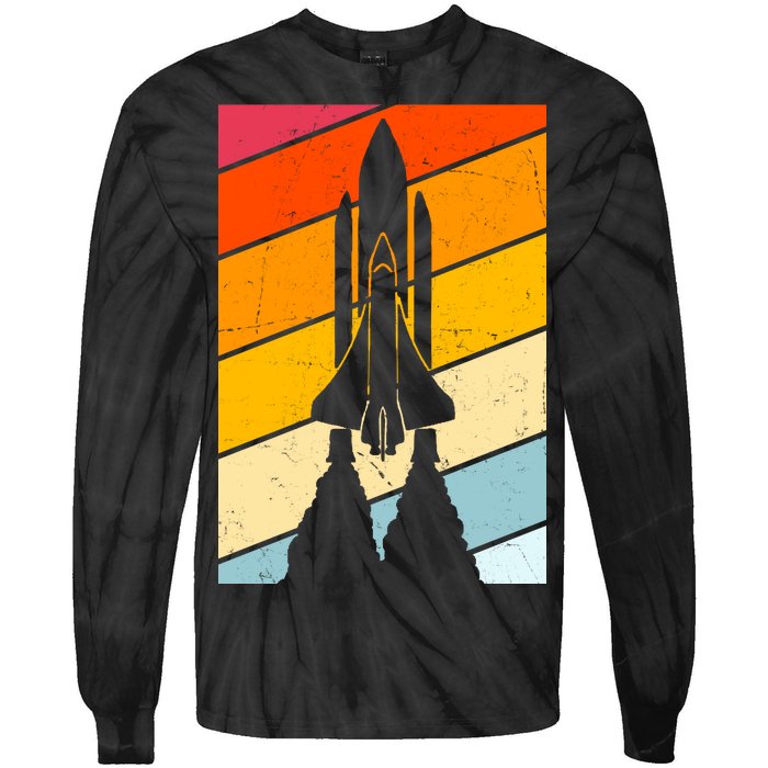 Retro Space Rocket Launch Tie-Dye Long Sleeve Shirt