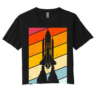 Retro Space Rocket Launch Women's Crop Top Tee