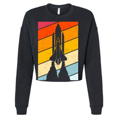 Retro Space Rocket Launch Cropped Pullover Crew