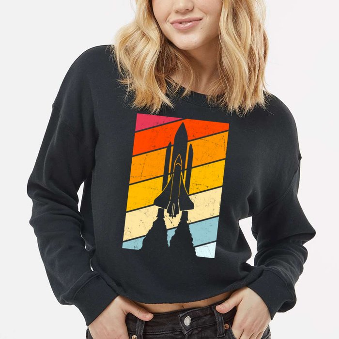 Retro Space Rocket Launch Cropped Pullover Crew