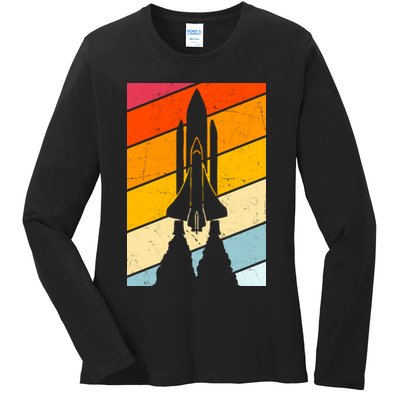 Retro Space Rocket Launch Ladies Long Sleeve Shirt