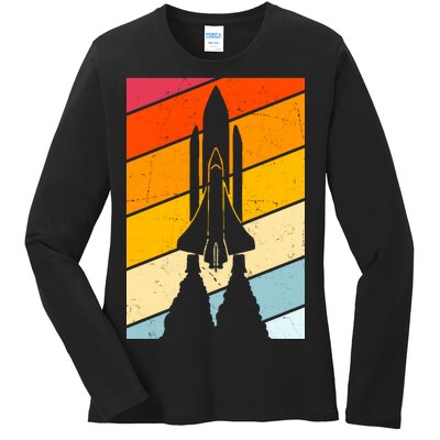 Retro Space Rocket Launch Ladies Long Sleeve Shirt