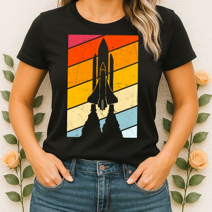 Retro Space Rocket Launch Womens T-Shirt