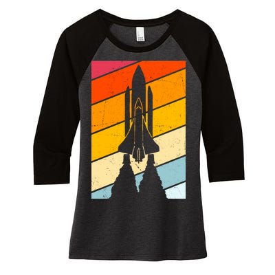 Retro Space Rocket Launch Women's Tri-Blend 3/4-Sleeve Raglan Shirt