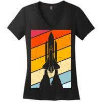 Retro Space Rocket Launch Women's V-Neck T-Shirt