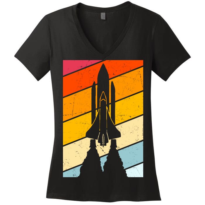 Retro Space Rocket Launch Women's V-Neck T-Shirt