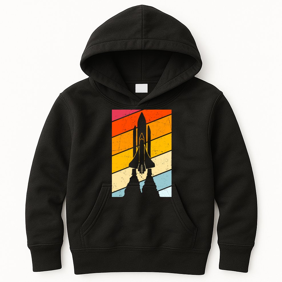 Retro Space Rocket Launch Kids Hoodie