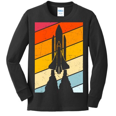 Retro Space Rocket Launch Kids Long Sleeve Shirt