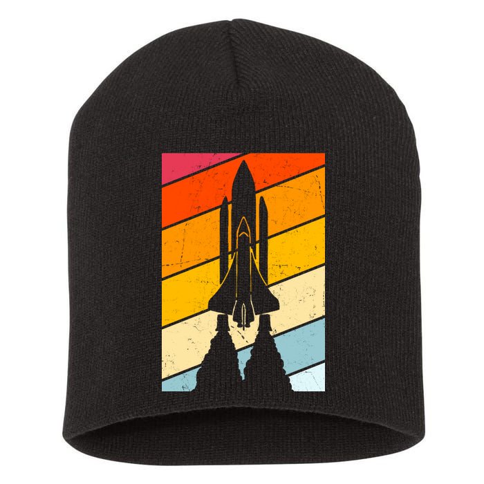 Retro Space Rocket Launch Short Acrylic Beanie