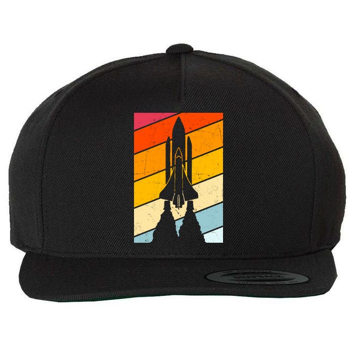 Retro Space Rocket Launch Wool Snapback Cap