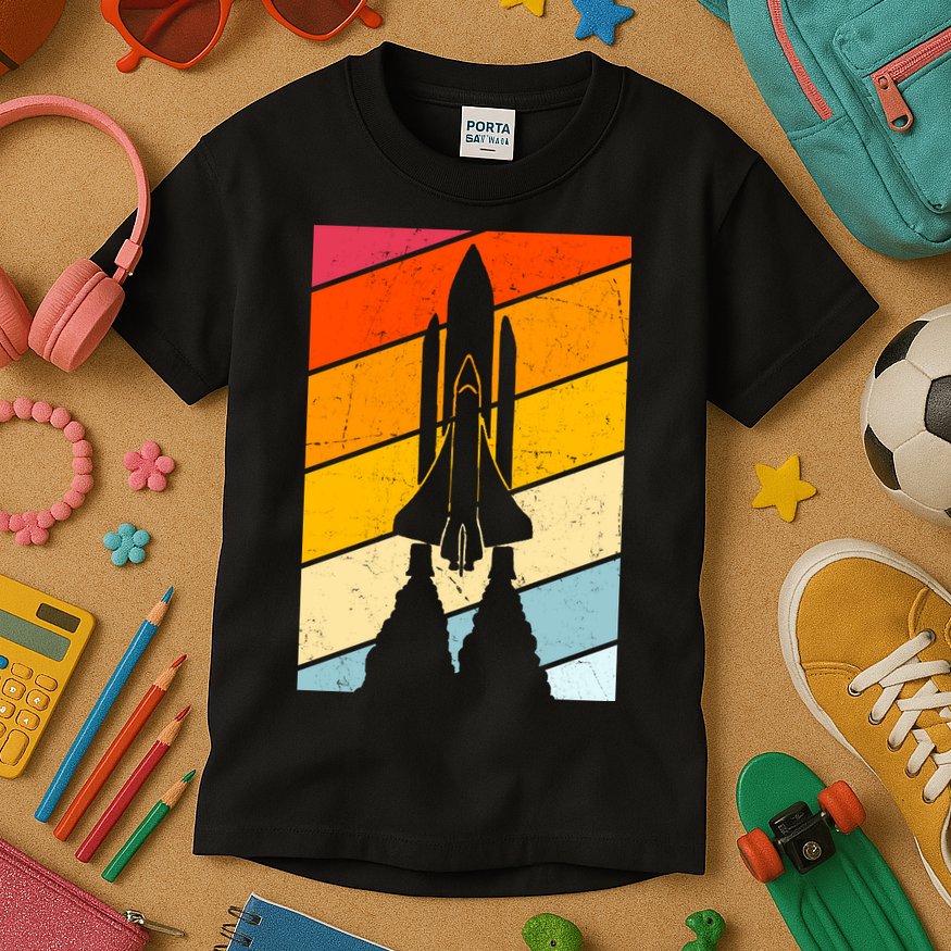Retro Space Rocket Launch Kids T-Shirt