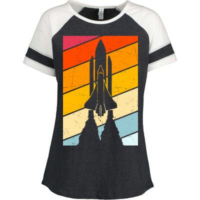 Retro Space Rocket Launch Enza Ladies Jersey Colorblock Tee