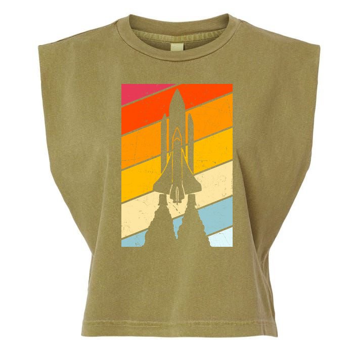 Retro Space Rocket Launch Garment-Dyed Women's Muscle Tee