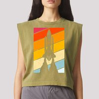 Retro Space Rocket Launch Garment-Dyed Women's Muscle Tee