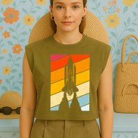 Retro Space Rocket Launch Garment-Dyed Women's Muscle Tee