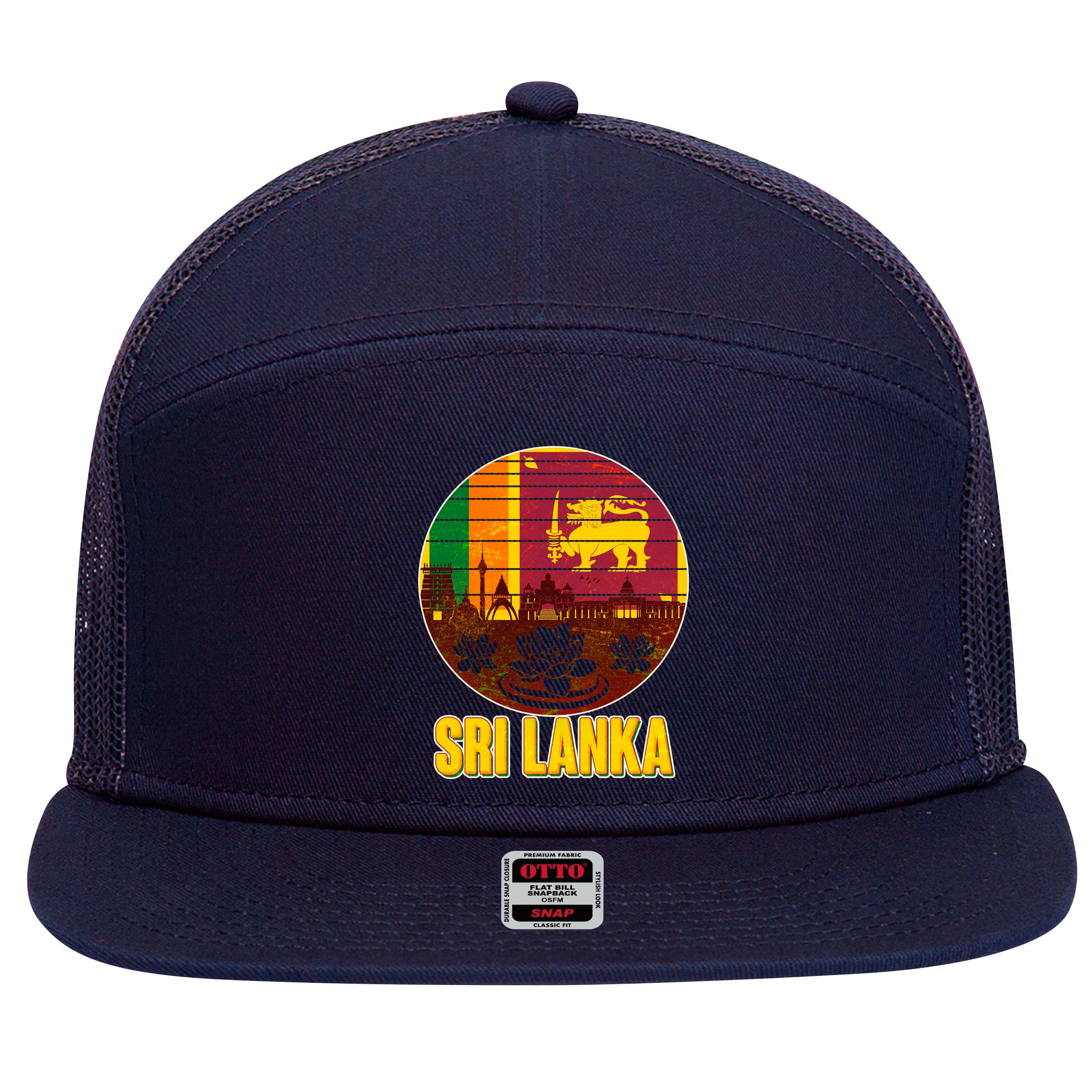 Retro Sri Lanka Emblem 7 Panel Mesh Trucker Snapback Hat