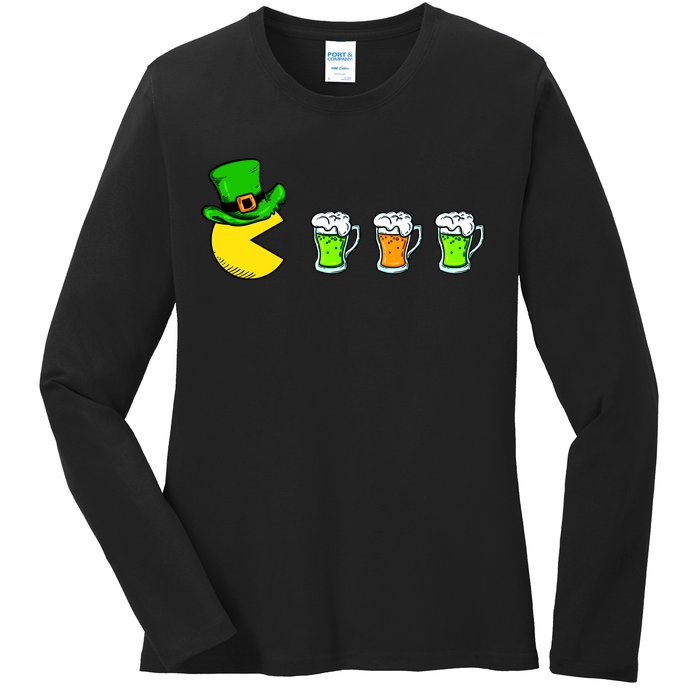 Retro St. Patrick's Day Drinking Game Ladies Long Sleeve Shirt