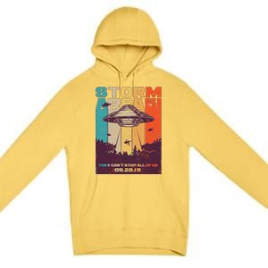 Retro Storm Area 51 UFO They Can't Stop Us All Premium Pullover Hoodie